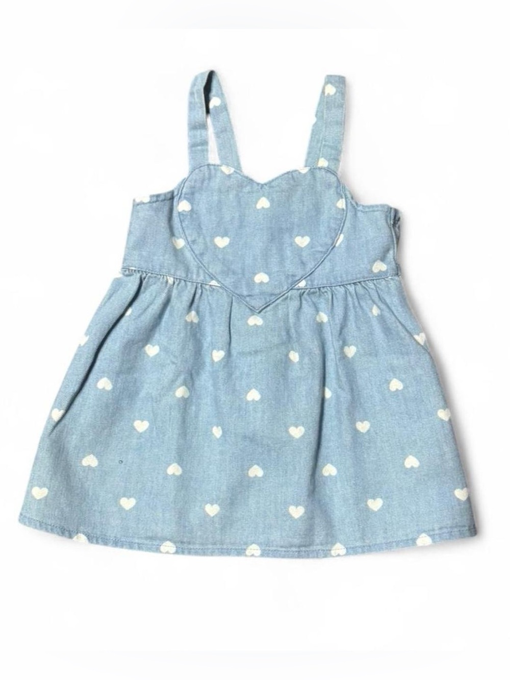 NWT Old Navy Blue Denim Heart Dress Baby Girl Size 6-12M
